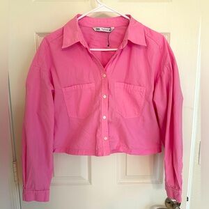 Zara Bright Pink Crop collared shirt